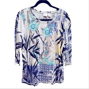 Chico’s Weekends Tee Blue Asian Motif